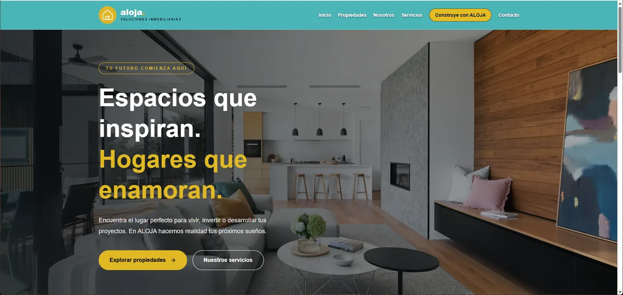 Captura del sitio de ALOJA Soluciones Inmobiliarias