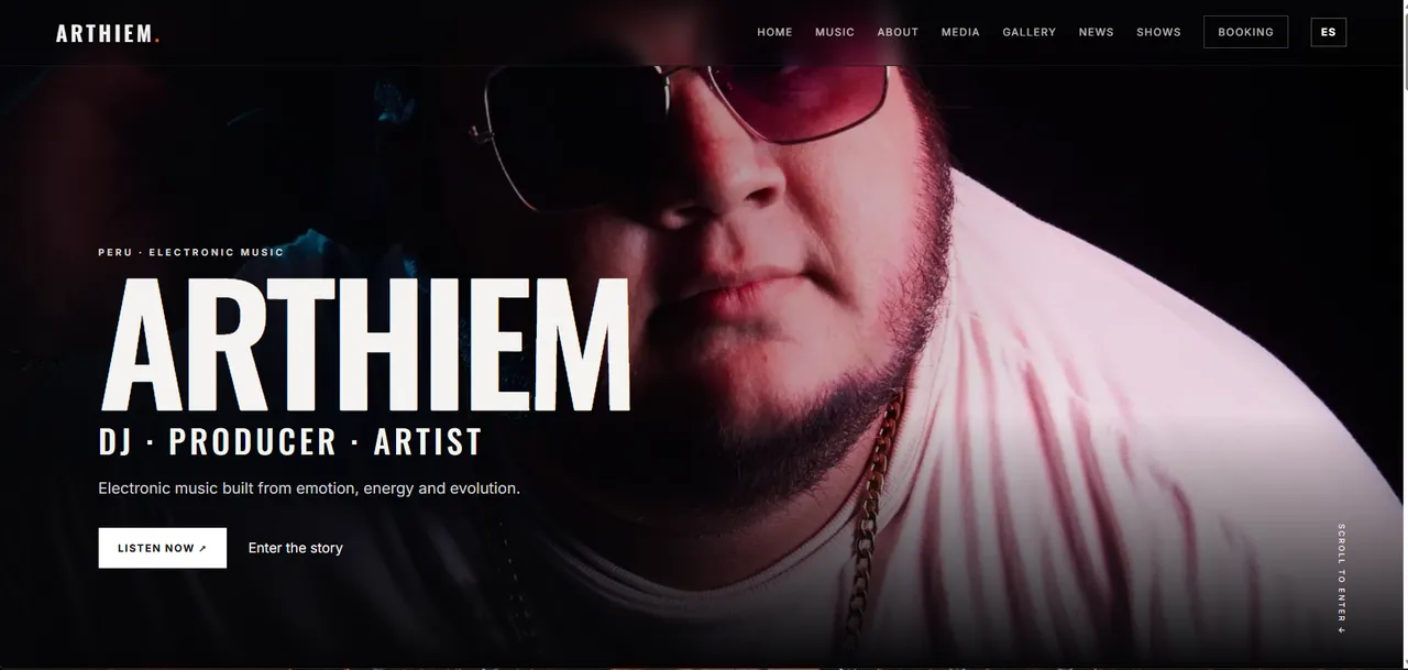 Captura de la página de inicio de ARTHIEM