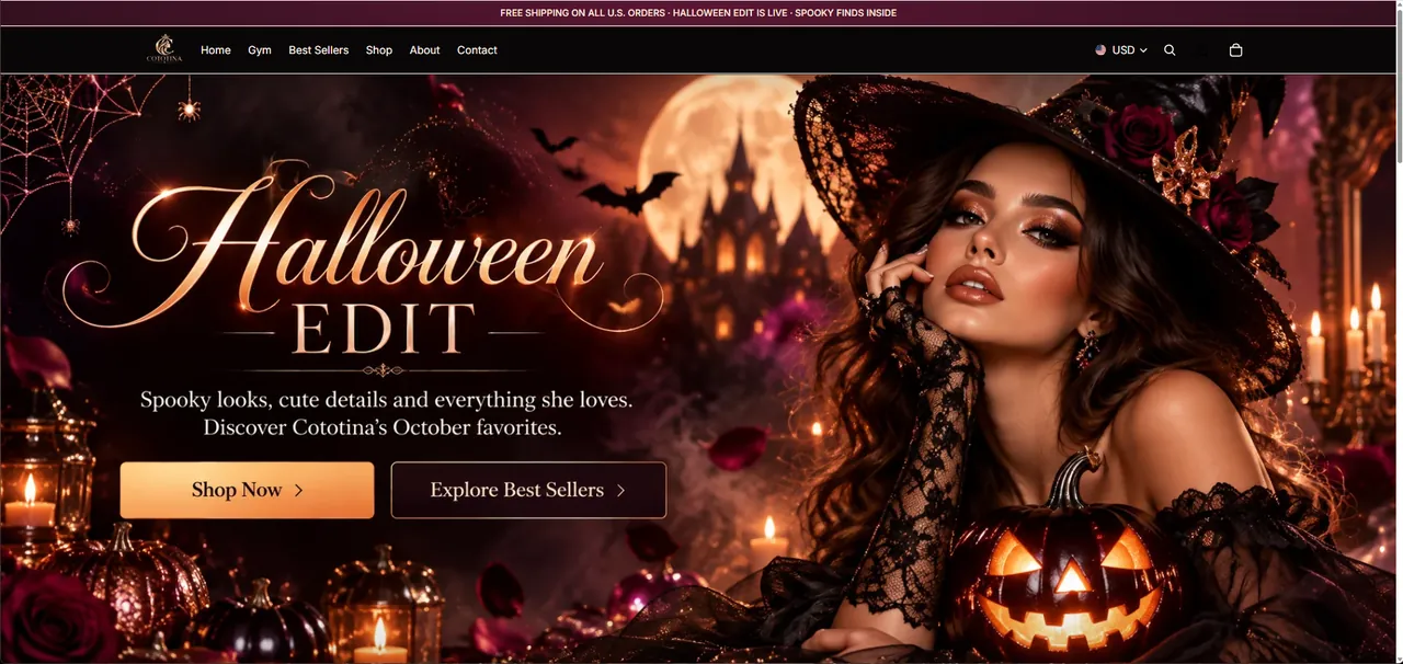Captura de la tienda Shopify COTOTINA durante su campaña de Halloween