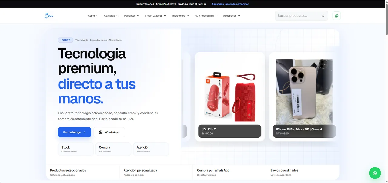 Captura de iPorto Shop con catálogo de tecnología